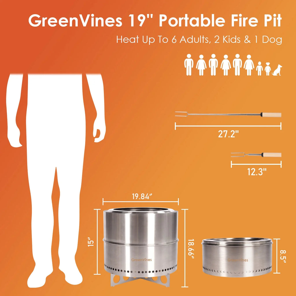 Smokeless Fire Pit with Stand & Bag & Sticks & Holders, 304 Stainless Steel, 15inch Q336668