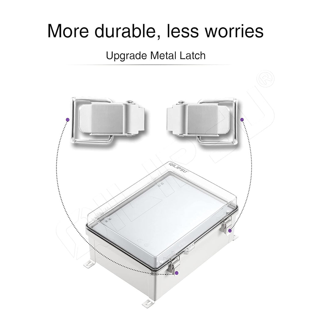 Clear Cover Stainless Steel Latch Junction Box with Inner Door 410x310x180mm, IP67 Waterproof Electrical Box with Mounting Plate, ABS Plastic Grey B3722