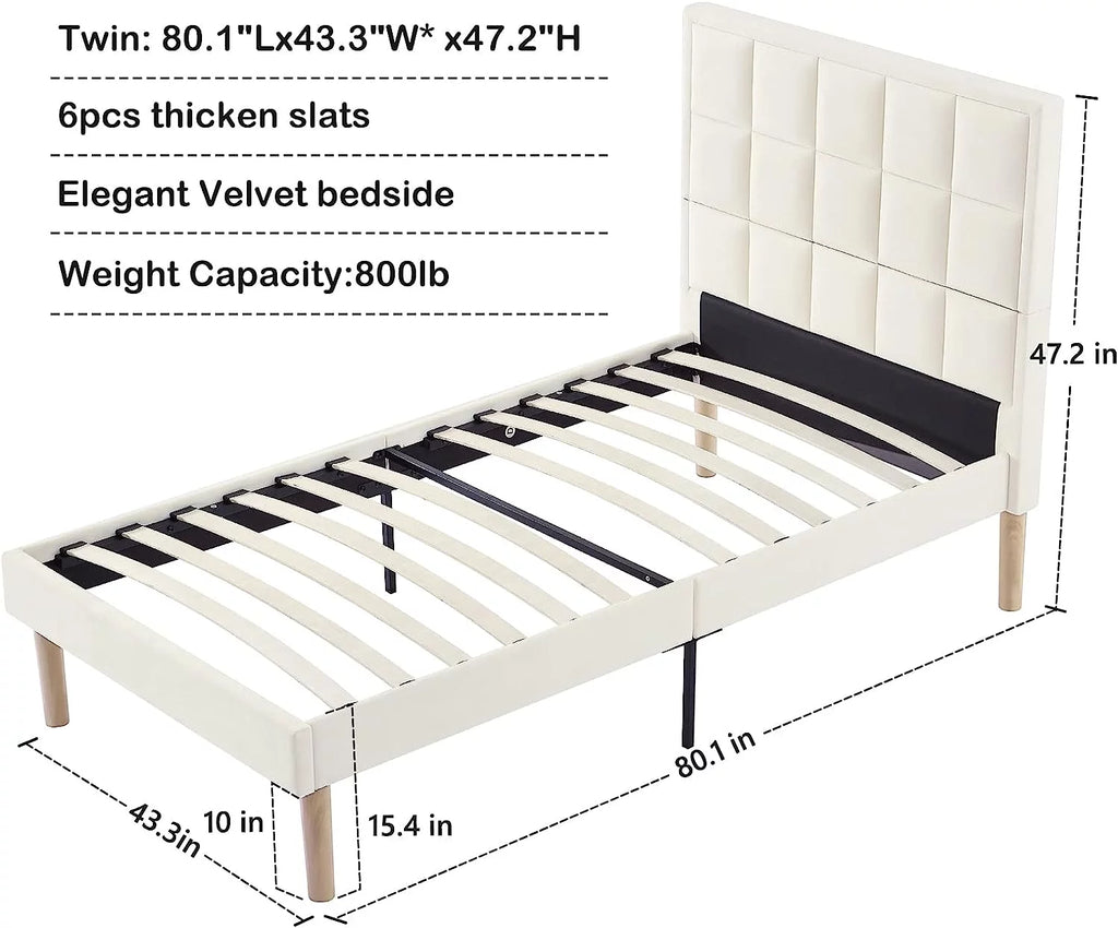 Twin Size Velvet Platform Bed Frame with Headboard U3125
