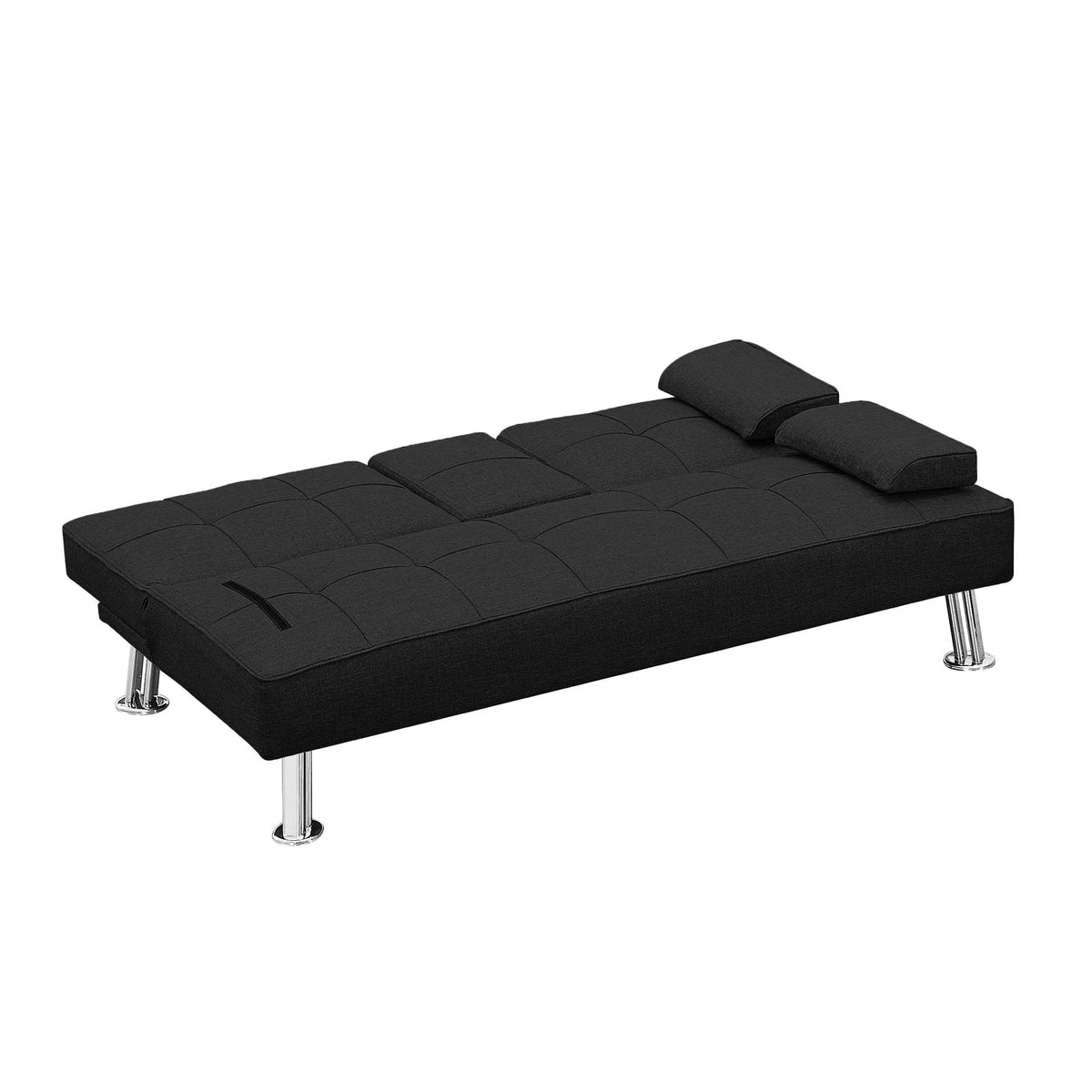 Convertible Folding Futon Sofa Bed with 2 Cup Holders Black R938673