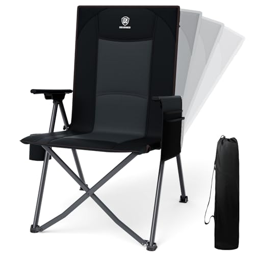 Lightweight Folding Reclining Camping Chair with Adjustable Back Black E737