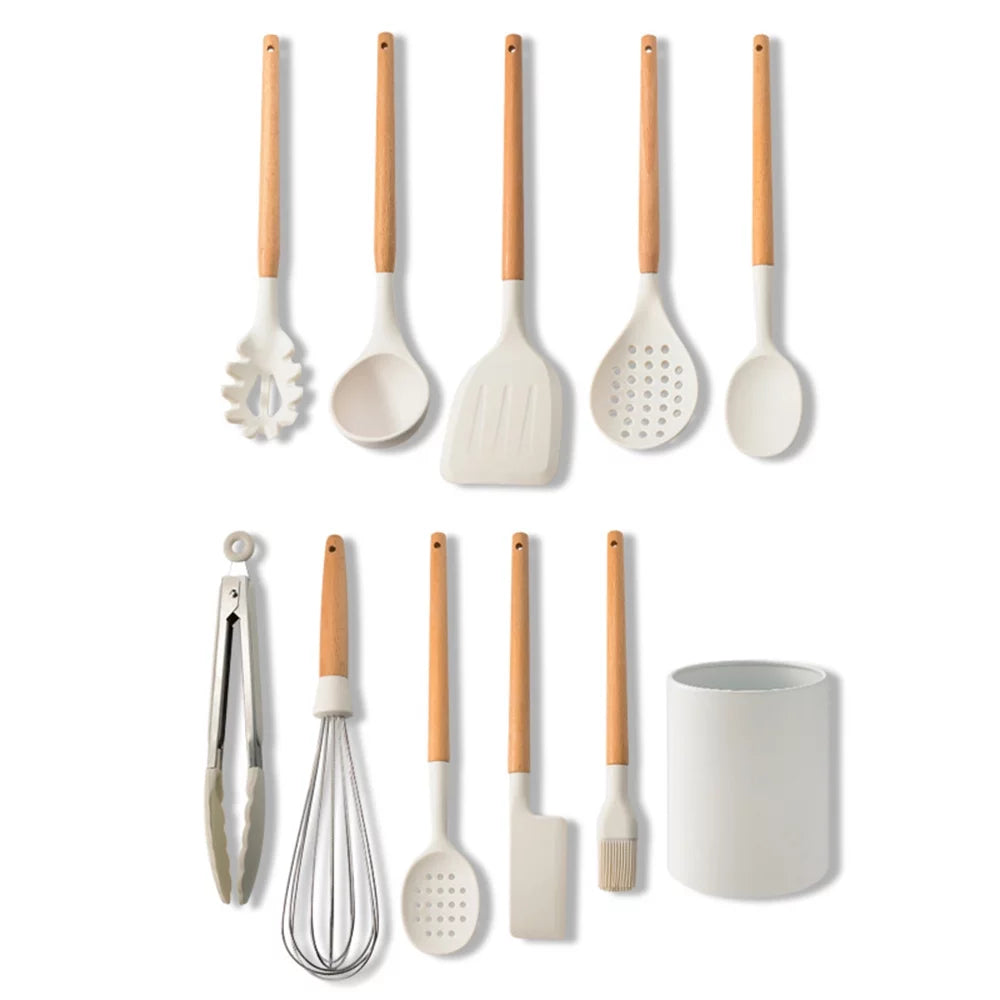 10 PCS Silicone Utensil Set Wooden Handle C353