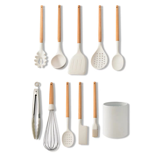 10 PCS Silicone Utensil Set Wooden Handle C353