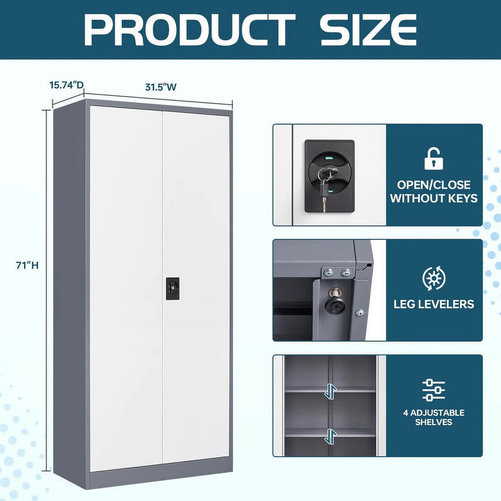 71" Metal Storage Locker with Locking Door and 4 Adjustable Shelves X312307