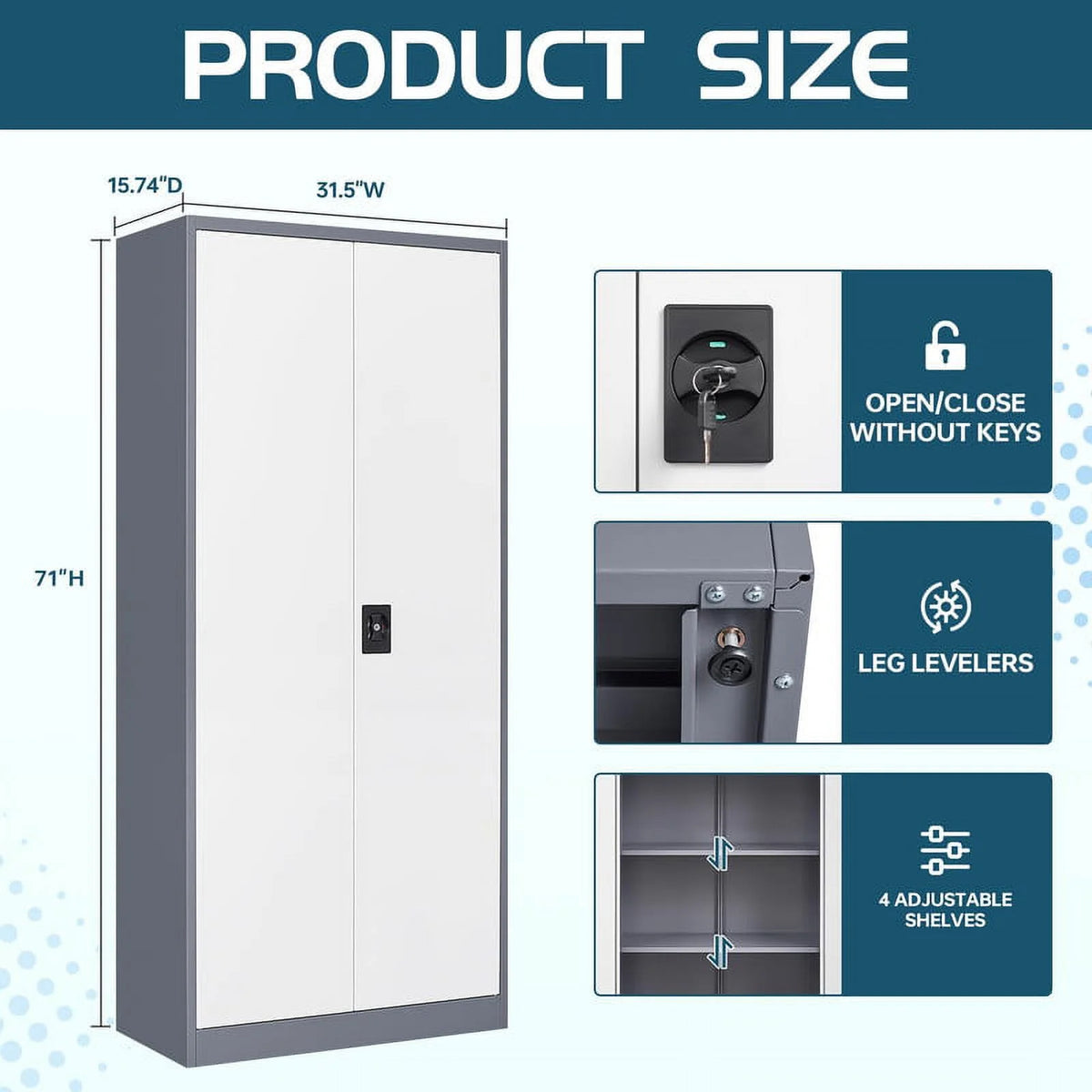 71" Metal Storage Locker with Locking Door and 4 Adjustable Shelves X312307