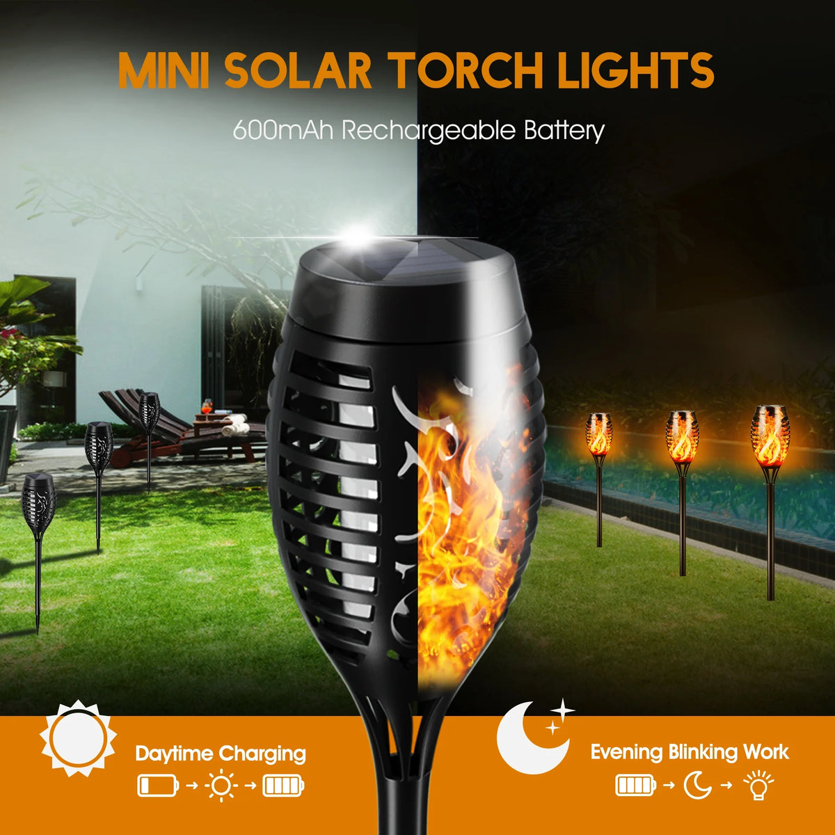 6 Packs LED Solar Torch Lights with Flickering Flame P5027