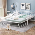 Full Size White Metal Daybed with Twin Size Adjustable Trundle J747