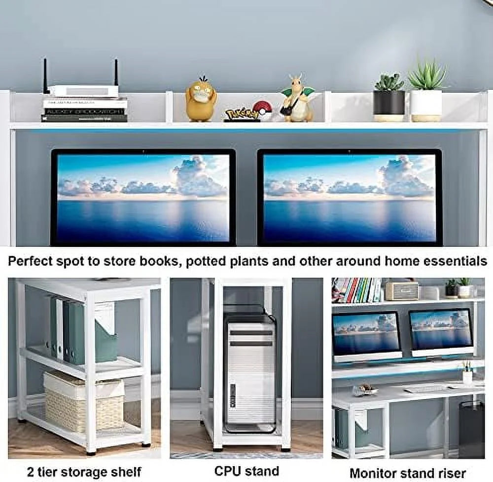 55 Inches White Computer Desk with Hutch and Shelves S259