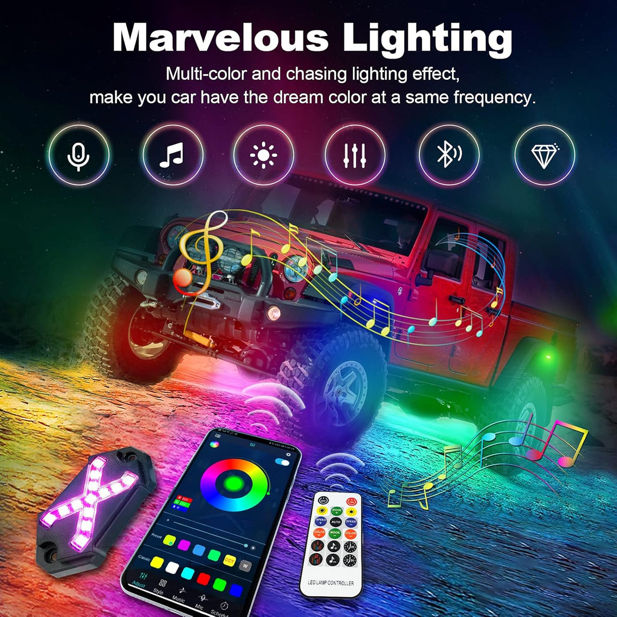 8 Pods RGBIC Multicolor LED Rock Lights Pack of 2 B5391