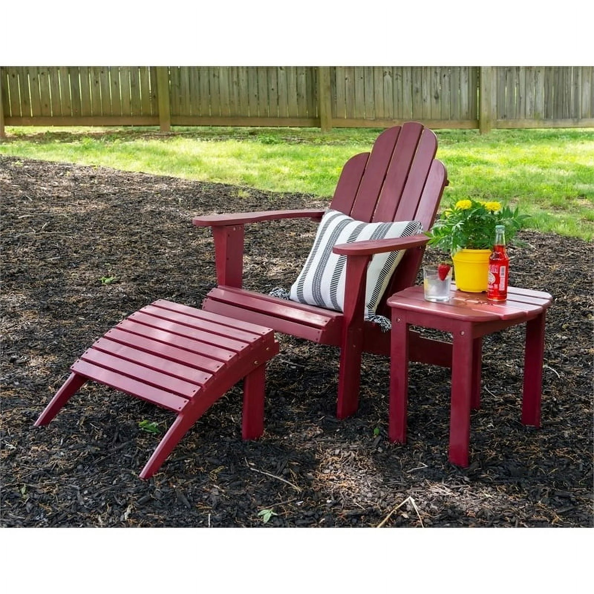 Red Wood Outdoor Chair with Arm Rests W385107