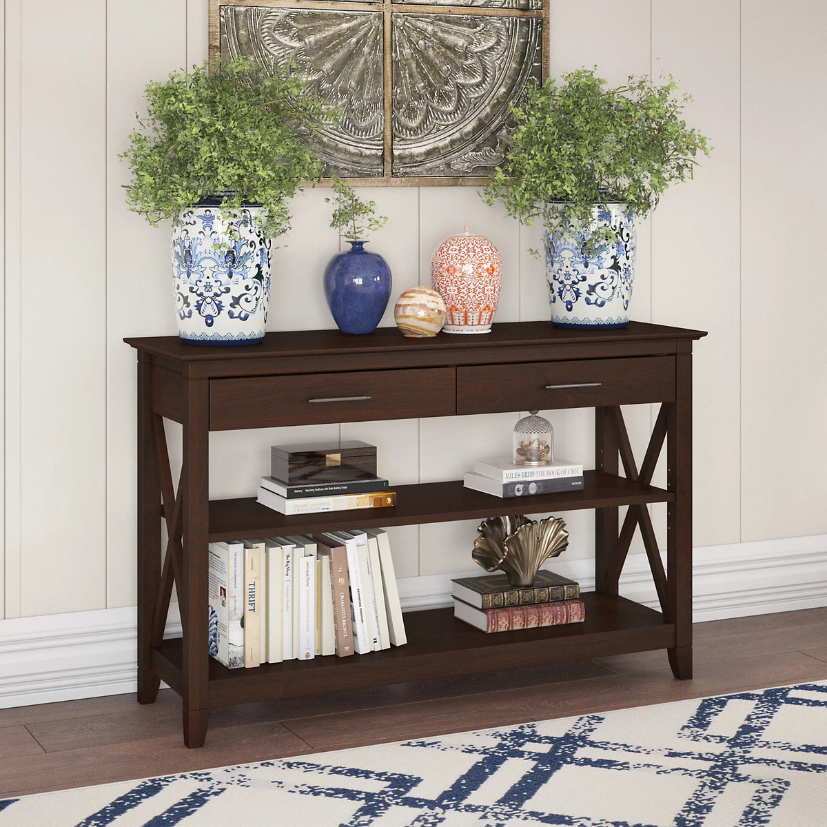 Bing Cherry Console Table with Drawers and Shelves Z30358