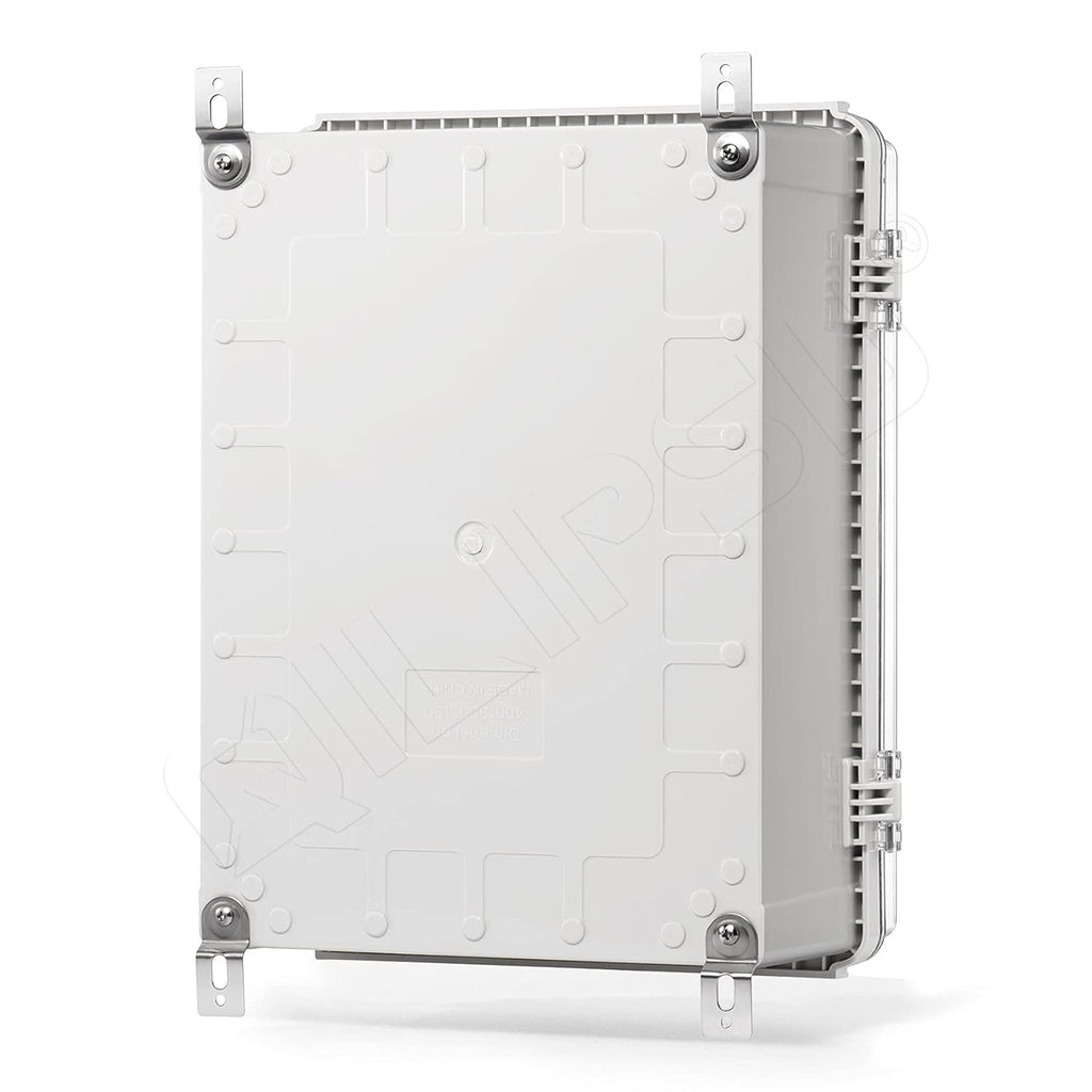Clear Cover Stainless Steel Latch Junction Box with Inner Door 410x310x180mm, IP67 Waterproof Electrical Box with Mounting Plate, ABS Plastic Grey B3722