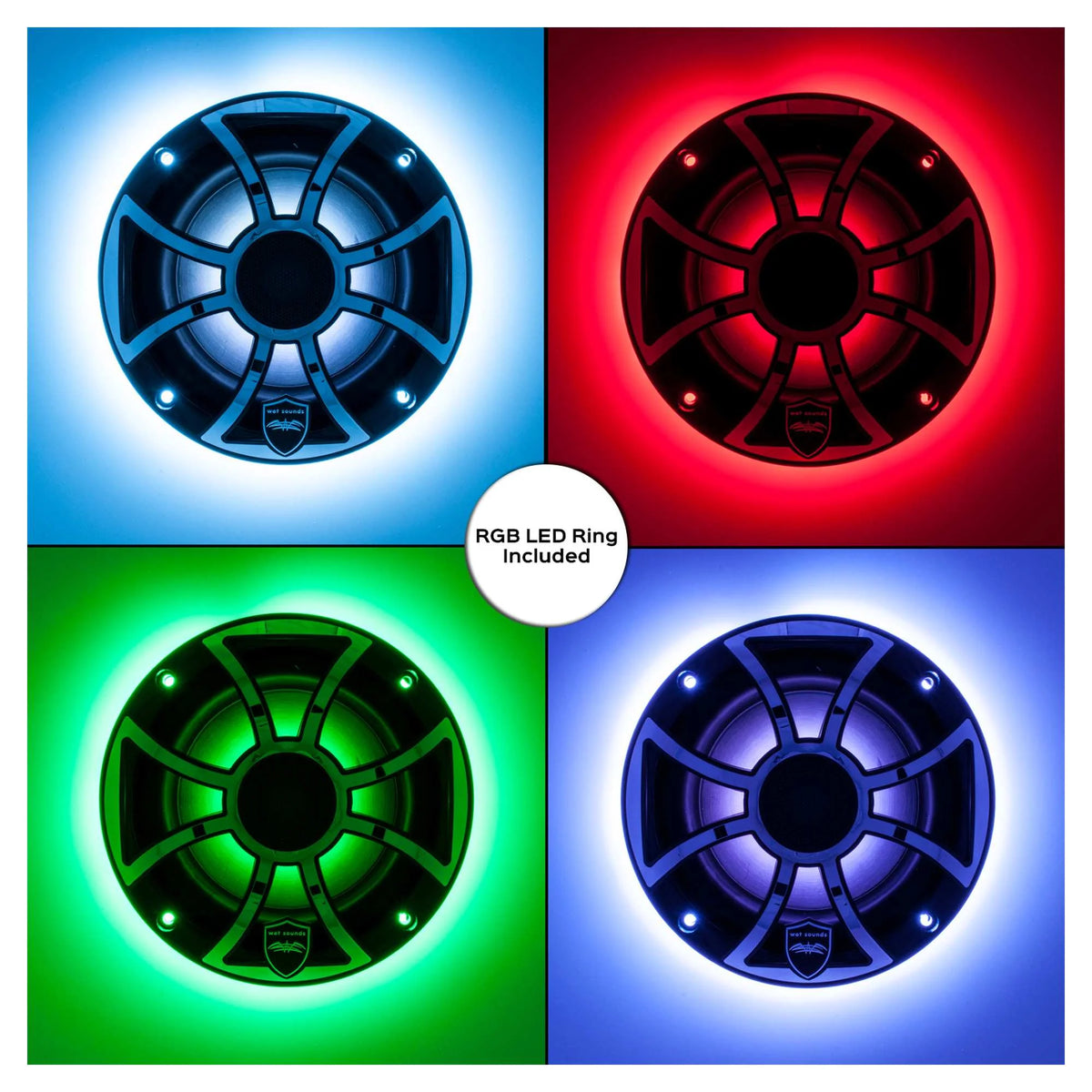 White 6.5 Inch Marine LED Coaxial Speakers with RGB LED Speaker Rings Z68928