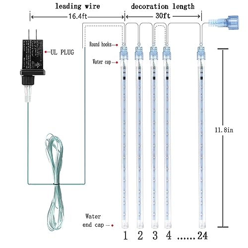 Green 24 Tubes Meteor Shower Lights UL Plug V954