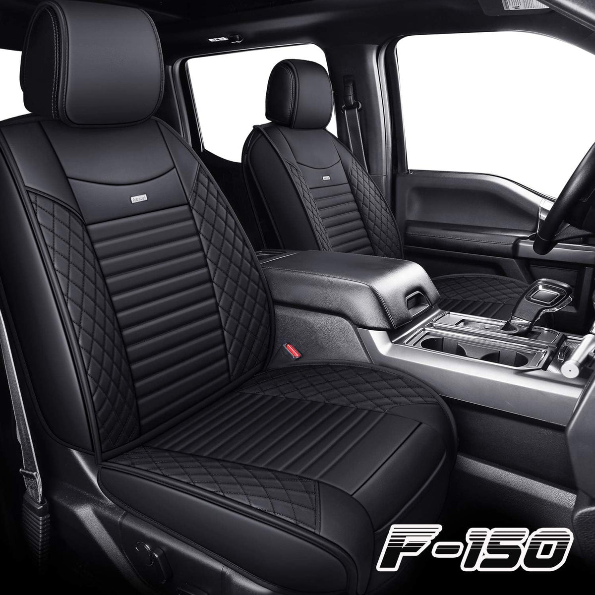 Waterproof Leather Truck Seat Covers Full Set Black-Red S926345