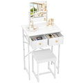 White Compact Vanity Desk with Mirror and Chair P734639