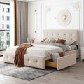 Queen Size Platform Bed with 4 Drawers Beige O8326