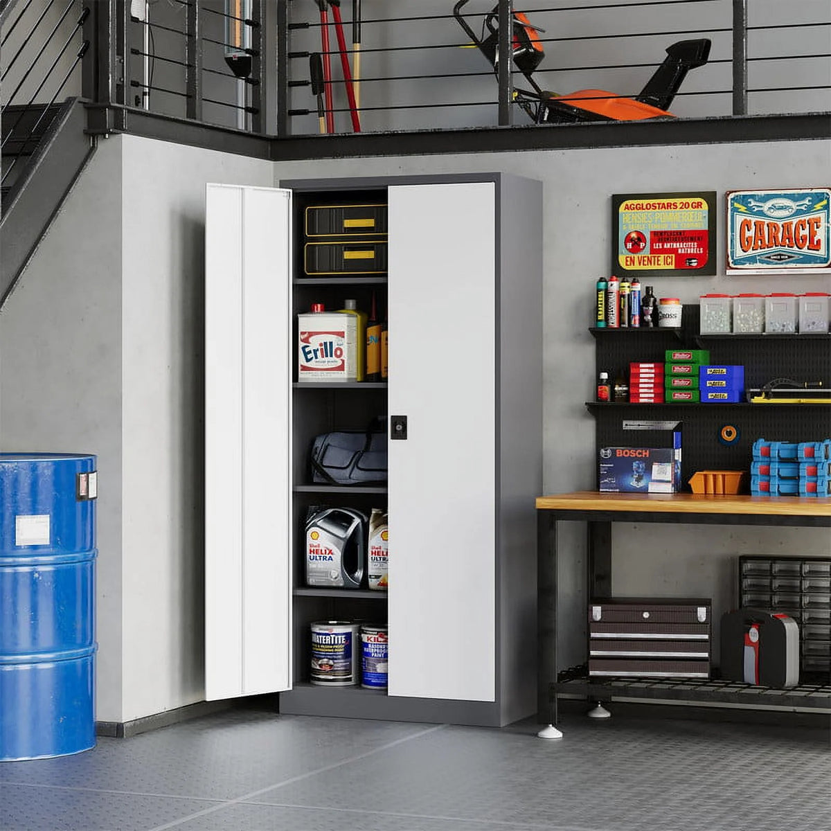 71" Metal Storage Locker with Locking Door and 4 Adjustable Shelves X312307