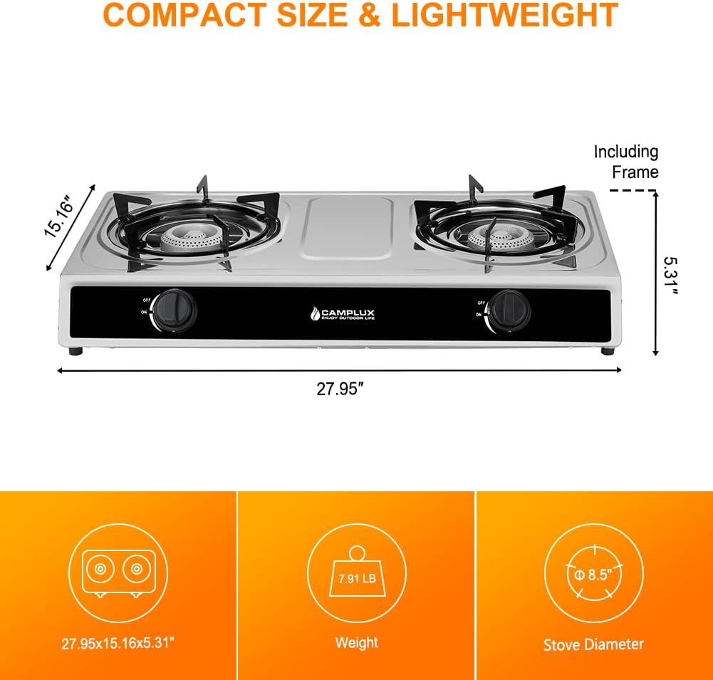 2 Burners Stainless Steel Gas Camping Stove U9609