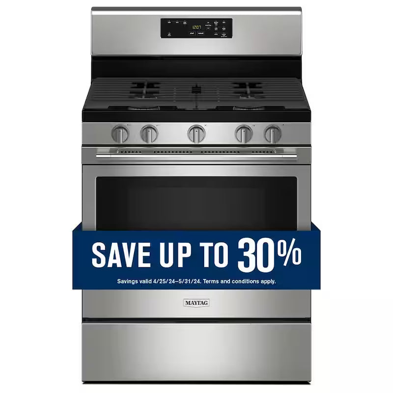 5 Burners Freestanding Gas Range Stainless Steel Self Clean I39383