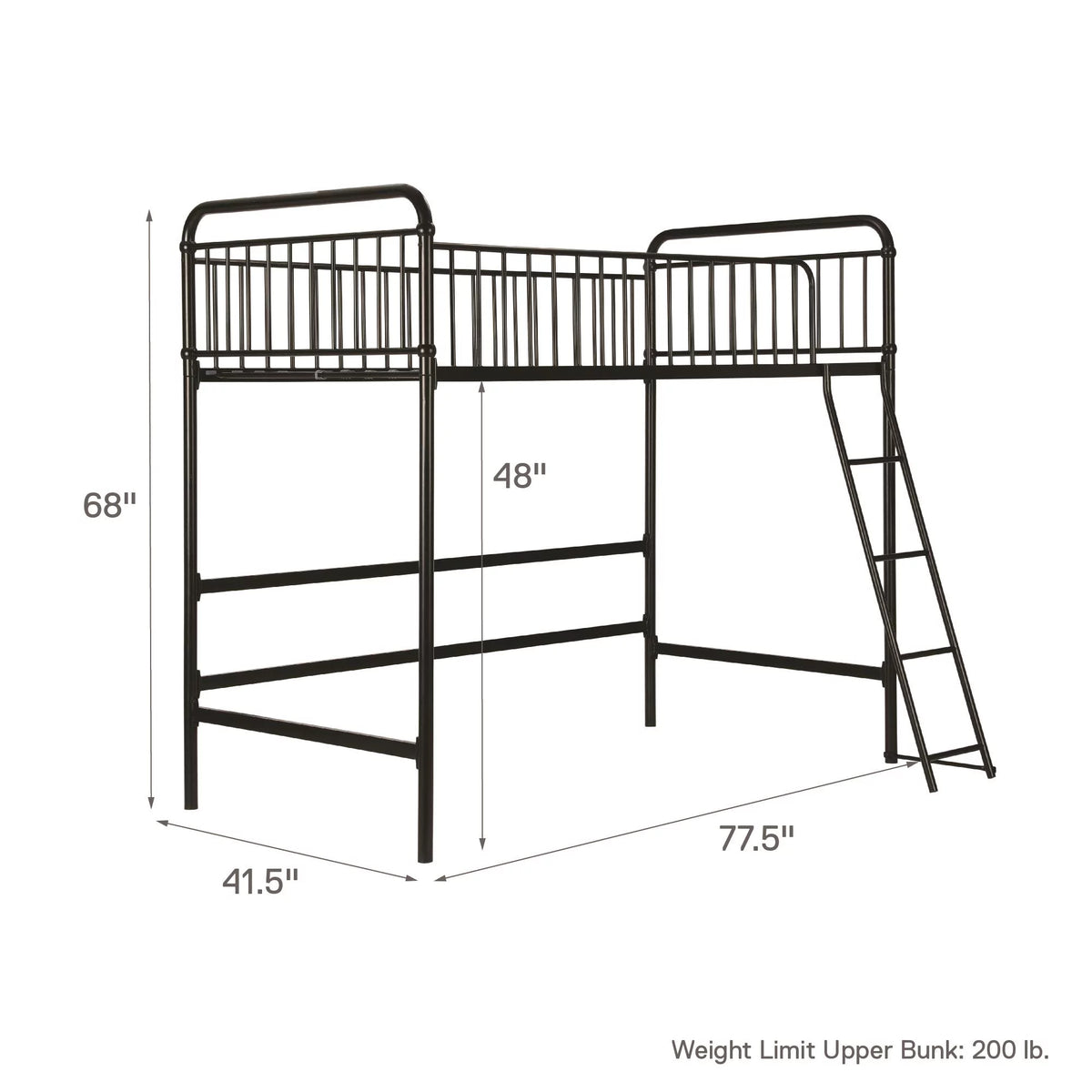 Black Twin Metal Loft Bed L3106
