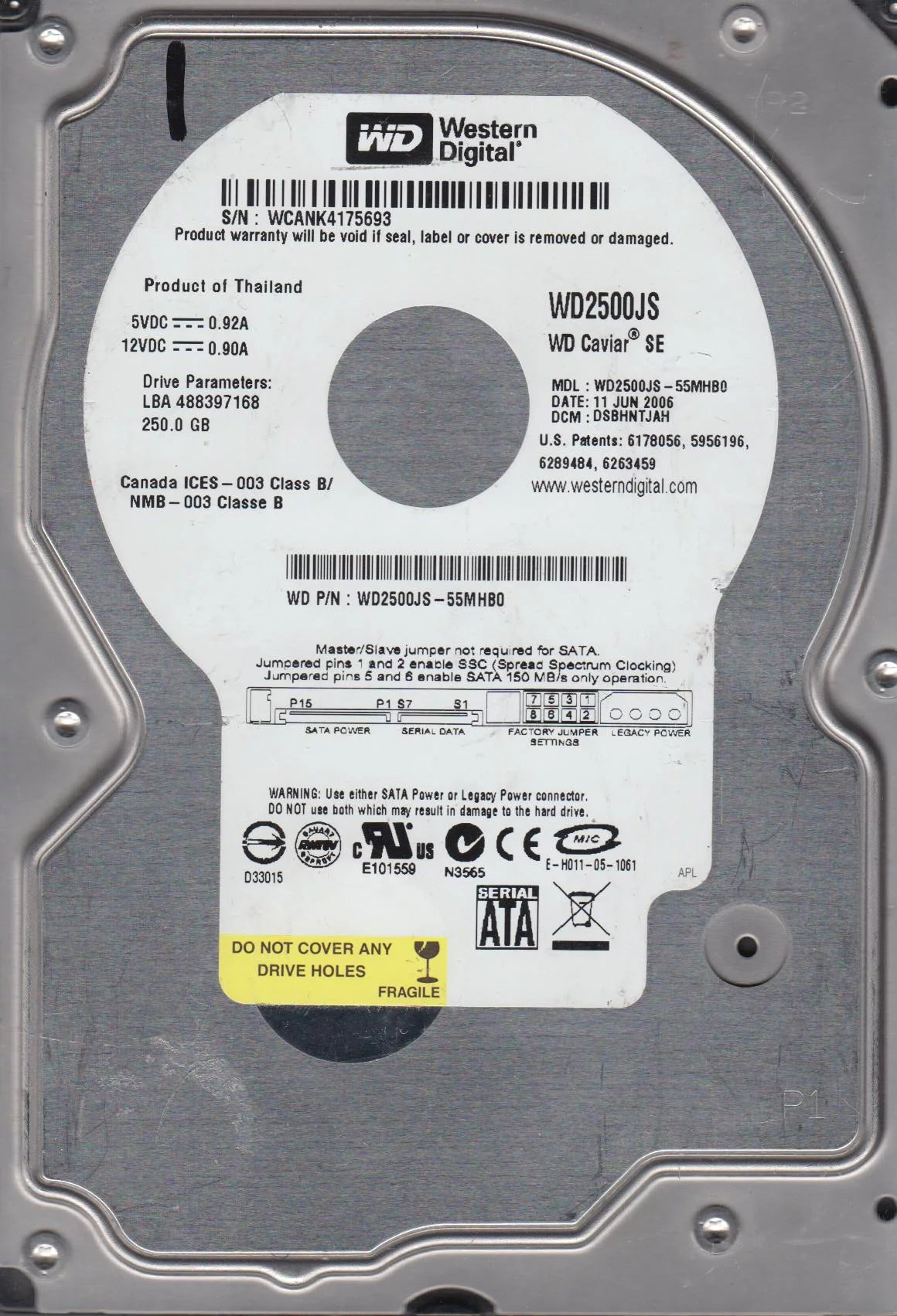 250GB SATA 3.5 Hard Drive Y927