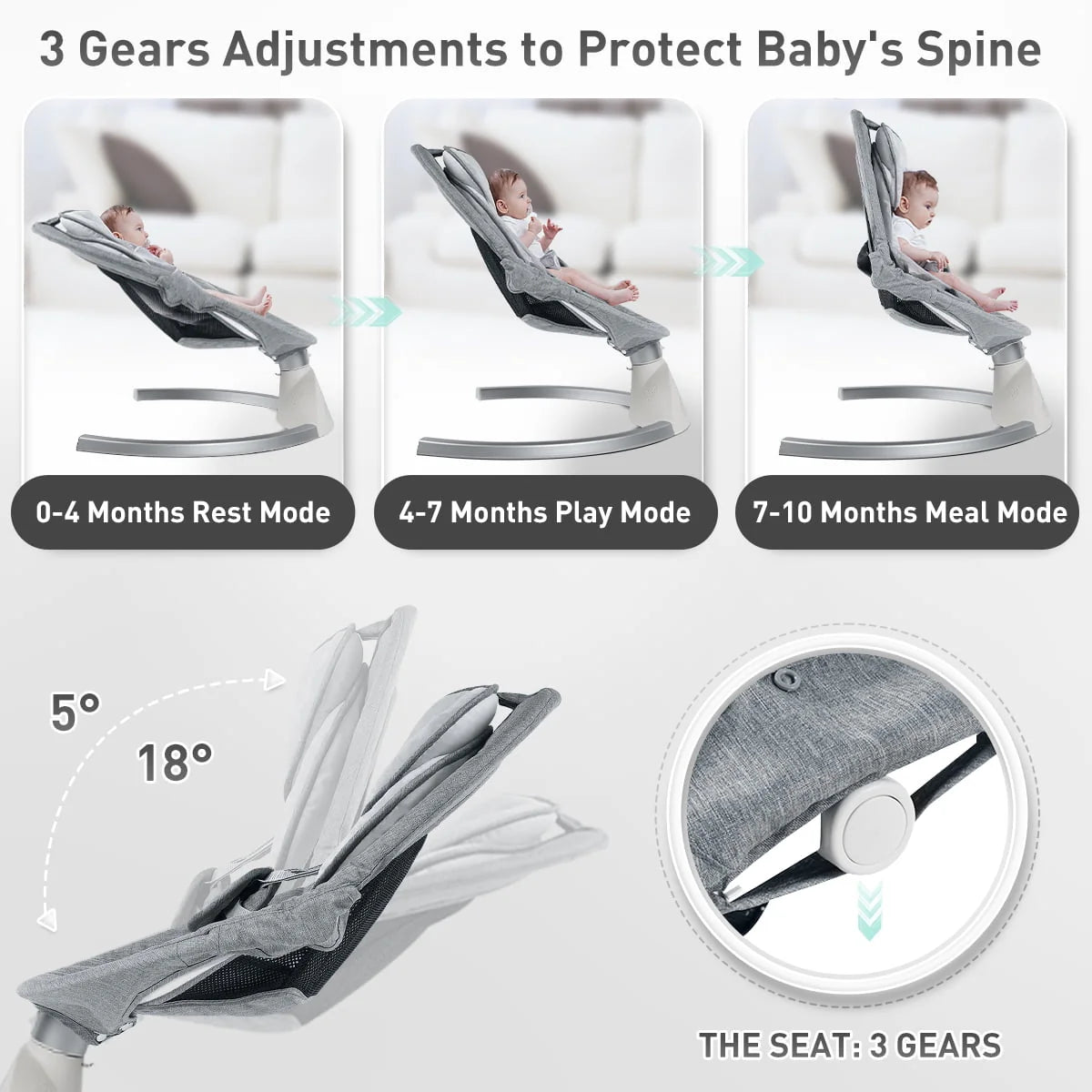 Electric Baby Swing with Music, Touch Screen, Grey D111