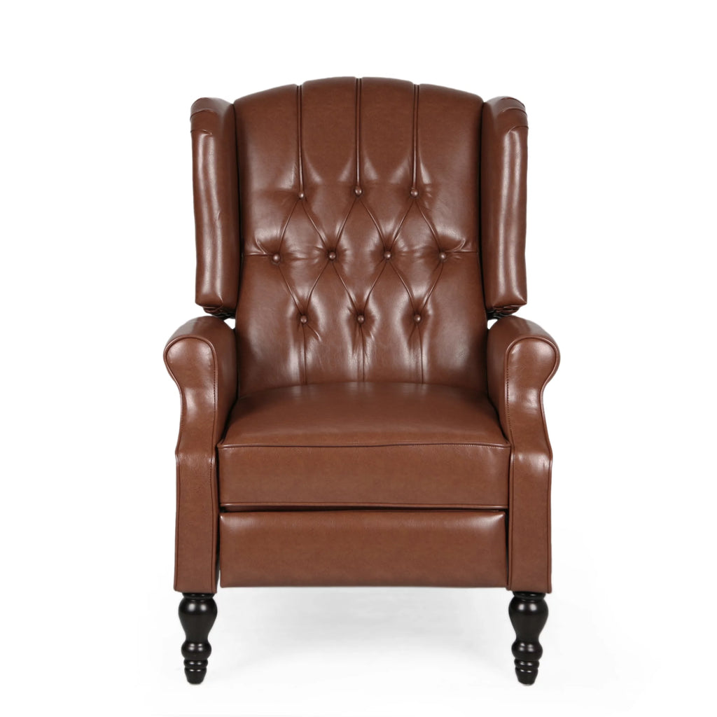 Cognac Brown and Dark Brown Faux Leather Tufted Recliner P183290