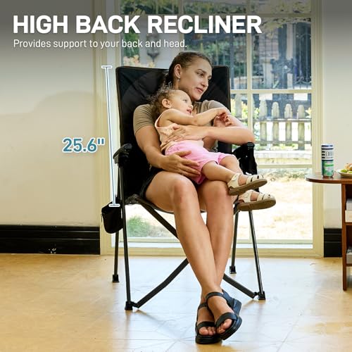 Lightweight Folding Reclining Camping Chair with Adjustable Back Black E737