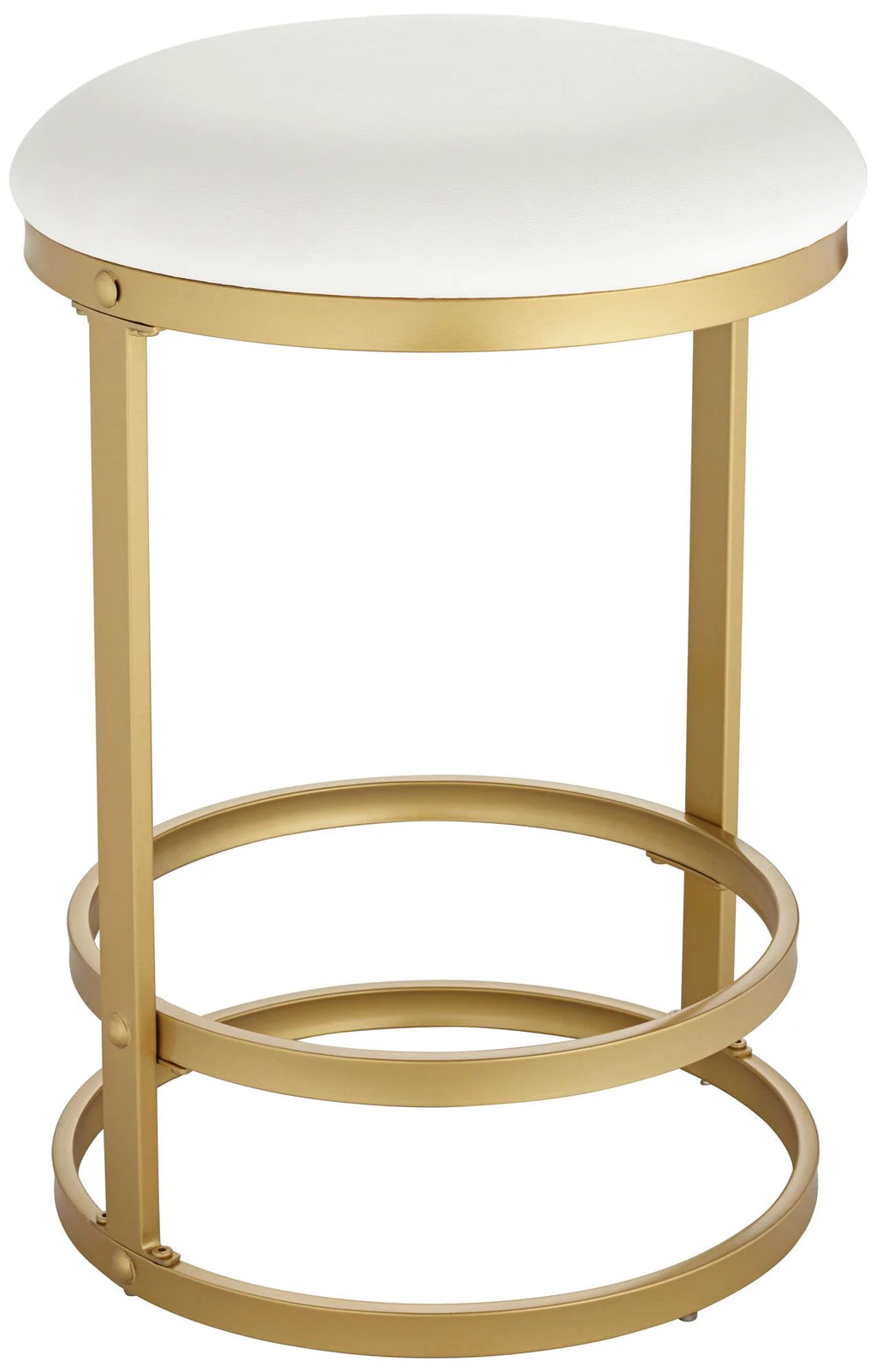 Gold Metal Bar Stool 26" High White Fabric Round Cushion with Footrest U3593