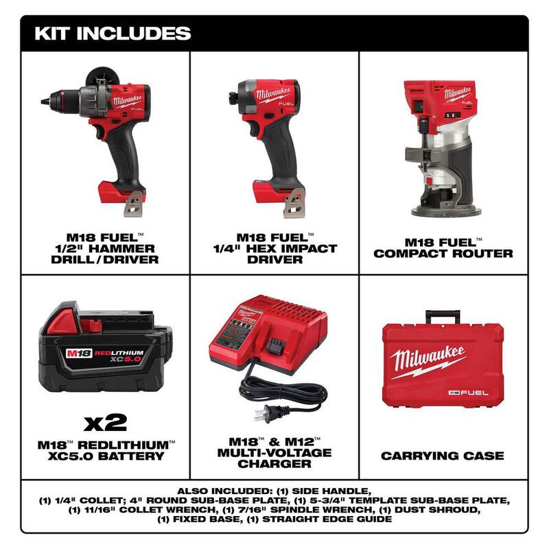 18-V Lithium-Ion Brushless Cordless Hammer Drill and Impact Driver Combo Kit with Router C2863