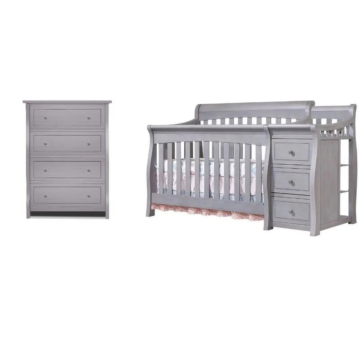 Gray Baby Crib with Changing Table and 4 Drawer Dresser Set E3813
