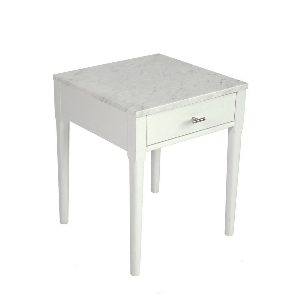 Square Italian Carrara White Marble Side Table with Legs - Tan V237965