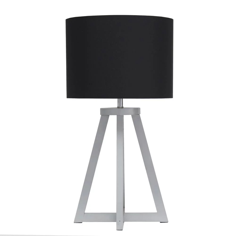 Gray Wood Table Lamp with Black Fabric Shade G6348