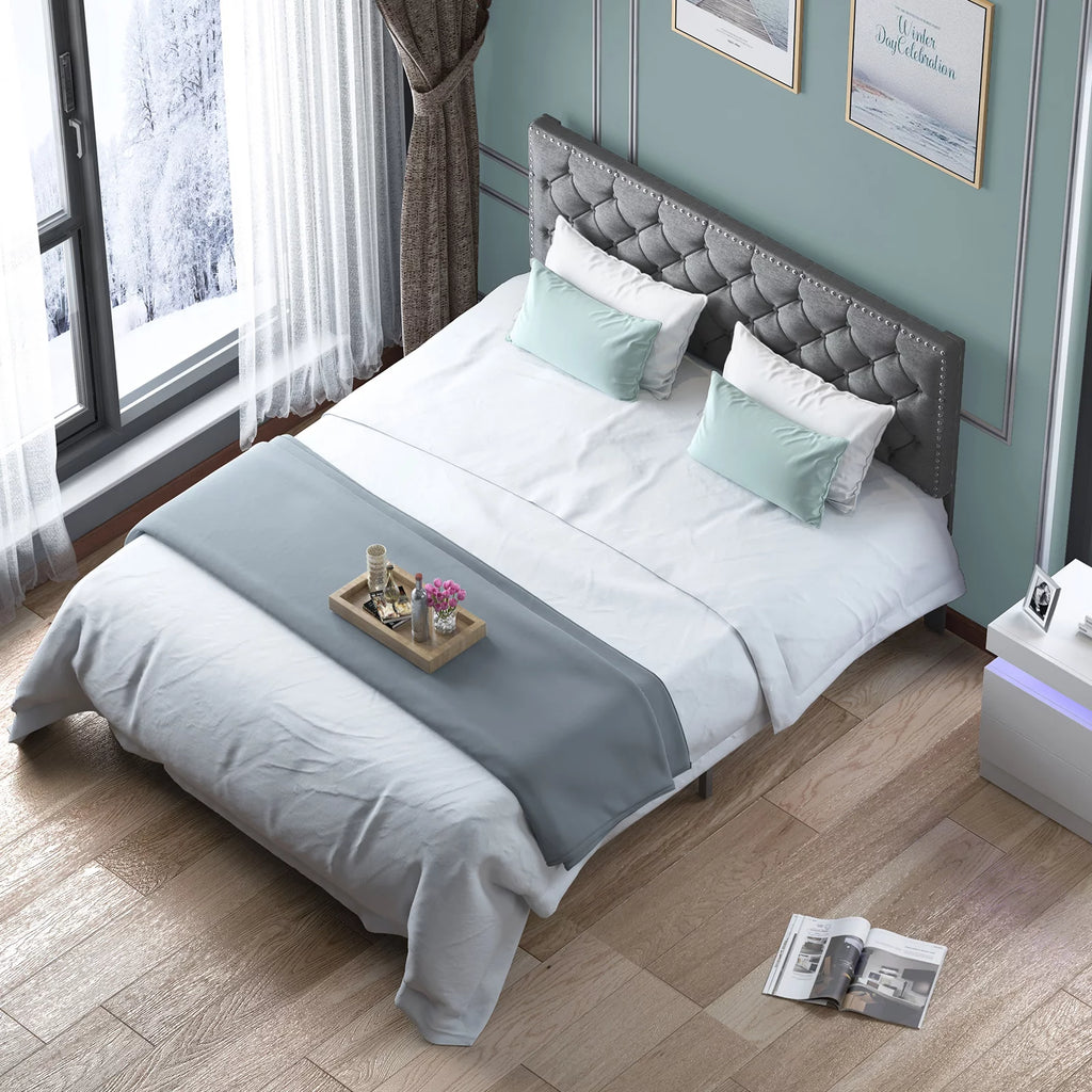 King Size Upholstered Platform Bed Frame with Headboard I9008