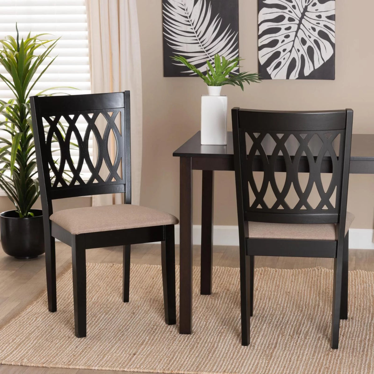 Grey Fabric and Espresso Brown Wood Dining Chair H63295