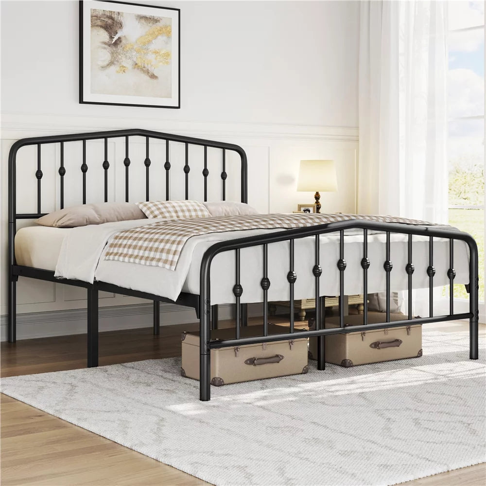 Queen Black Metal Platform Bed Frame with Arched Headboard B6030