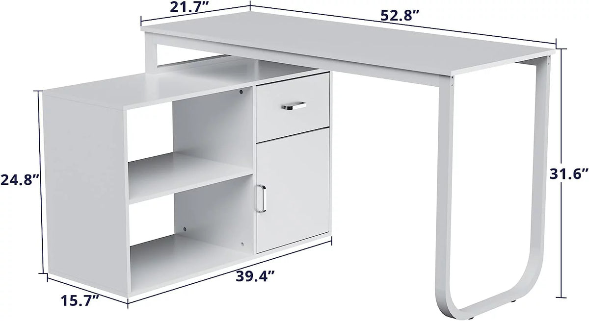 White L-Shaped Computer Desk with Drawer and 2 Shelves G97749