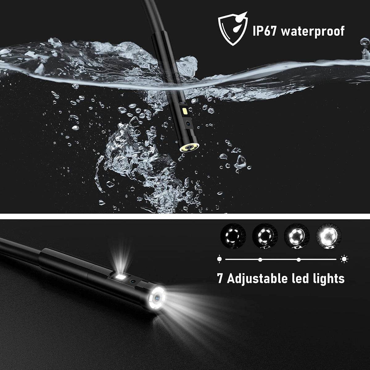 Dual Lens Endoscope Camera 1080P 5.18 IPS Screen 5mm IP67 Waterproof with 7 LED Lights 32GB Card 16.5FT H3738