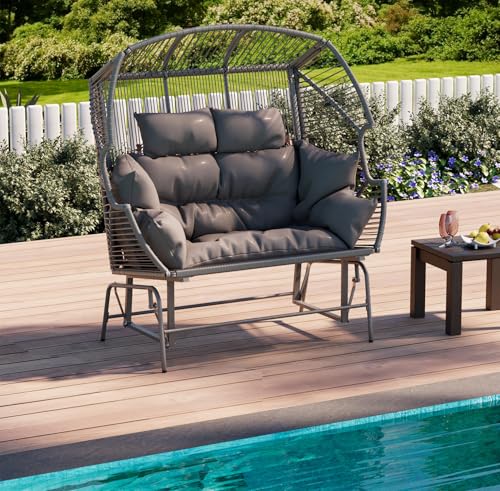 Oversized Grey Rattan Loveseat Rocking Chair with Cushions X940