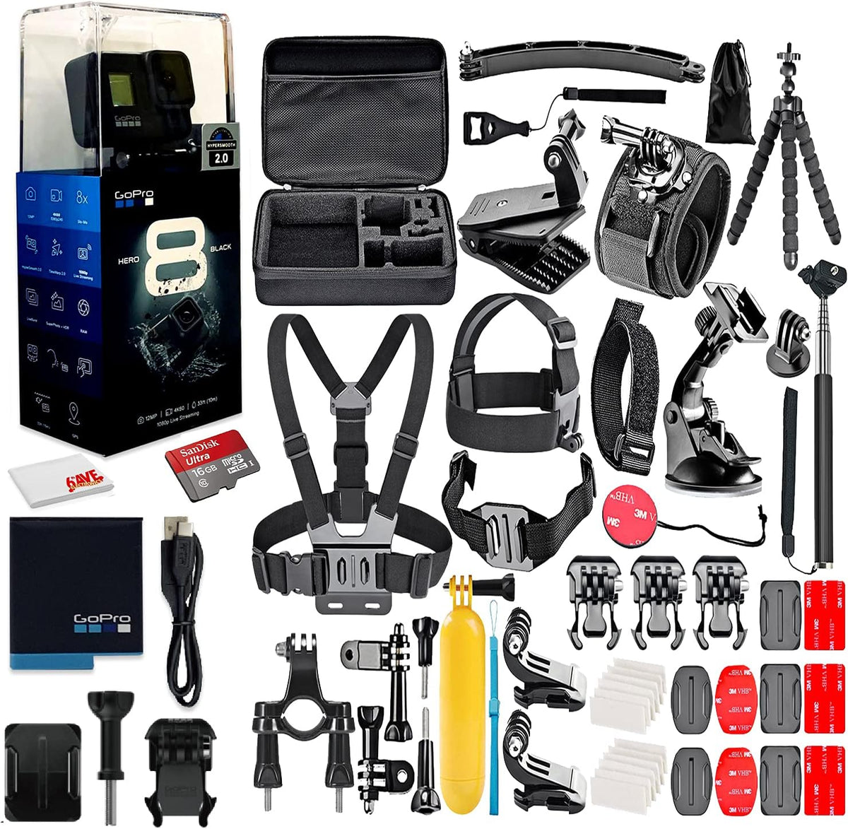 Waterproof 4K Action Camera with 128GB Card and Accessory Kit M2340