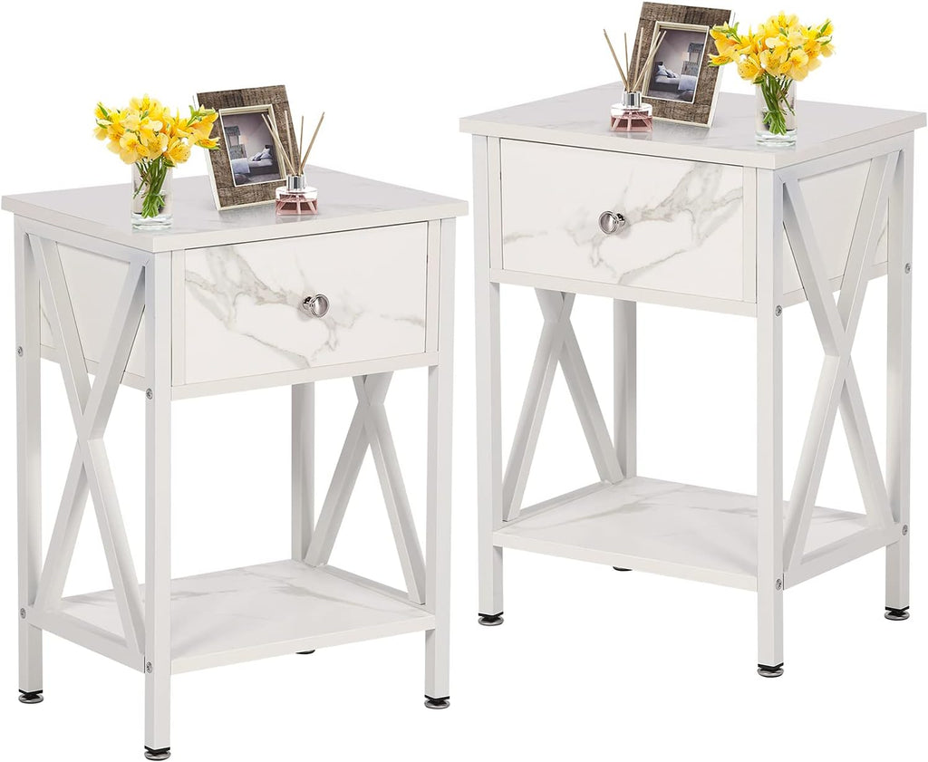 Set of 2 Antique Black Side Table with Storage Cabinet M18560