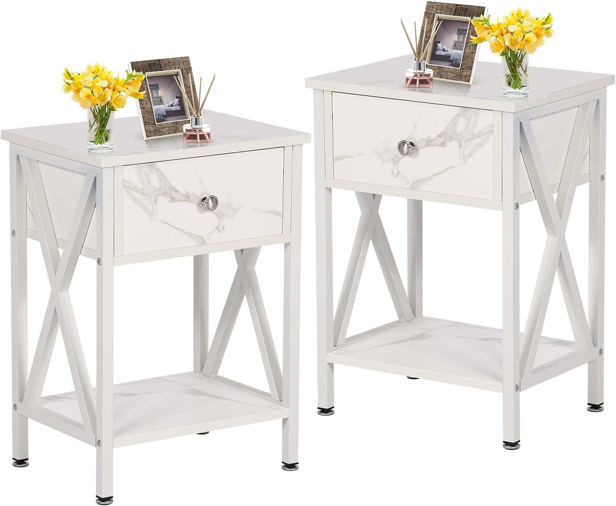 Set of 2 Antique Black Side Table with Storage Cabinet M18560
