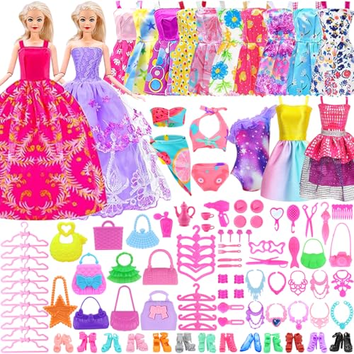 108 Pcs Doll Clothes and Accessories with Purple Doll Closet for 11.5 Inch Doll W80535