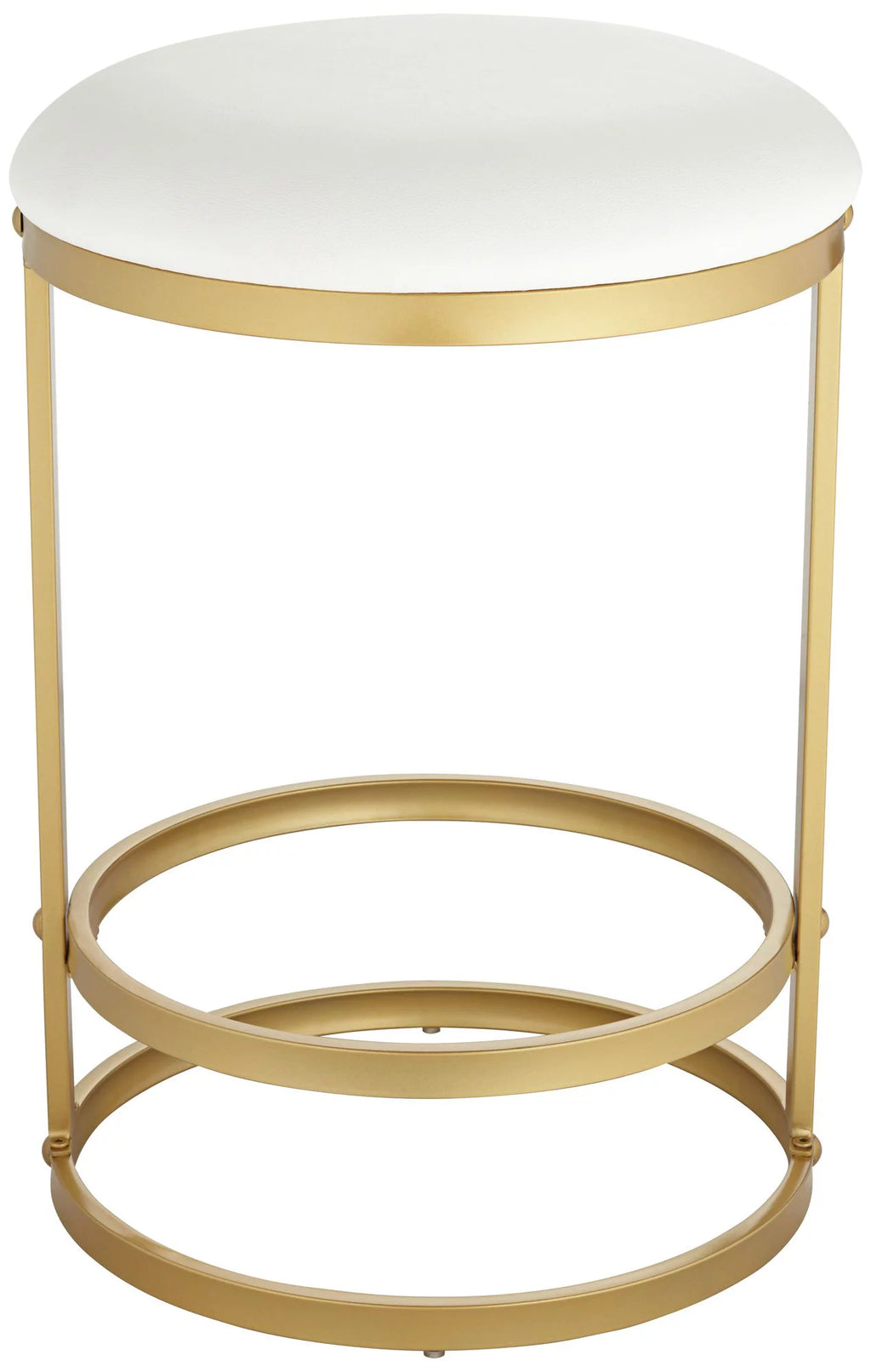 Gold Metal Bar Stool 26" High White Fabric Round Cushion with Footrest U3593