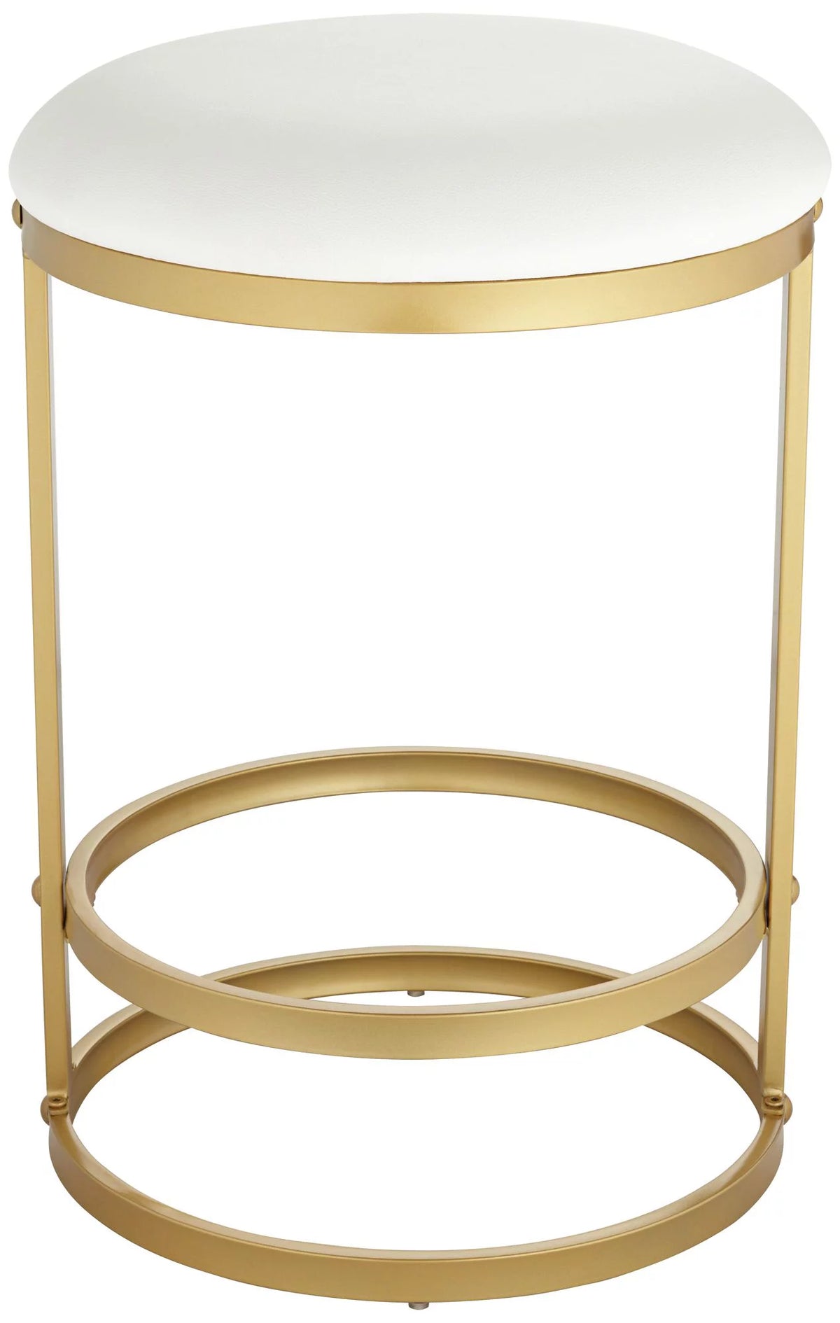 Gold Metal Bar Stool 26" High White Fabric Round Cushion with Footrest U3593