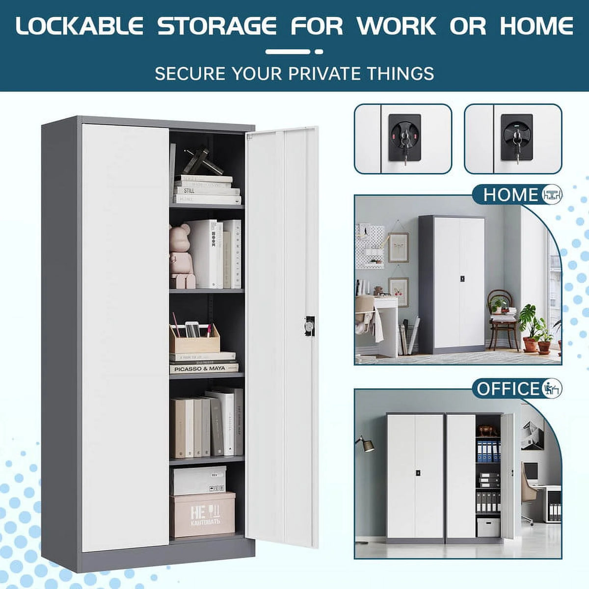 71" Metal Storage Locker with Locking Door and 4 Adjustable Shelves X312307