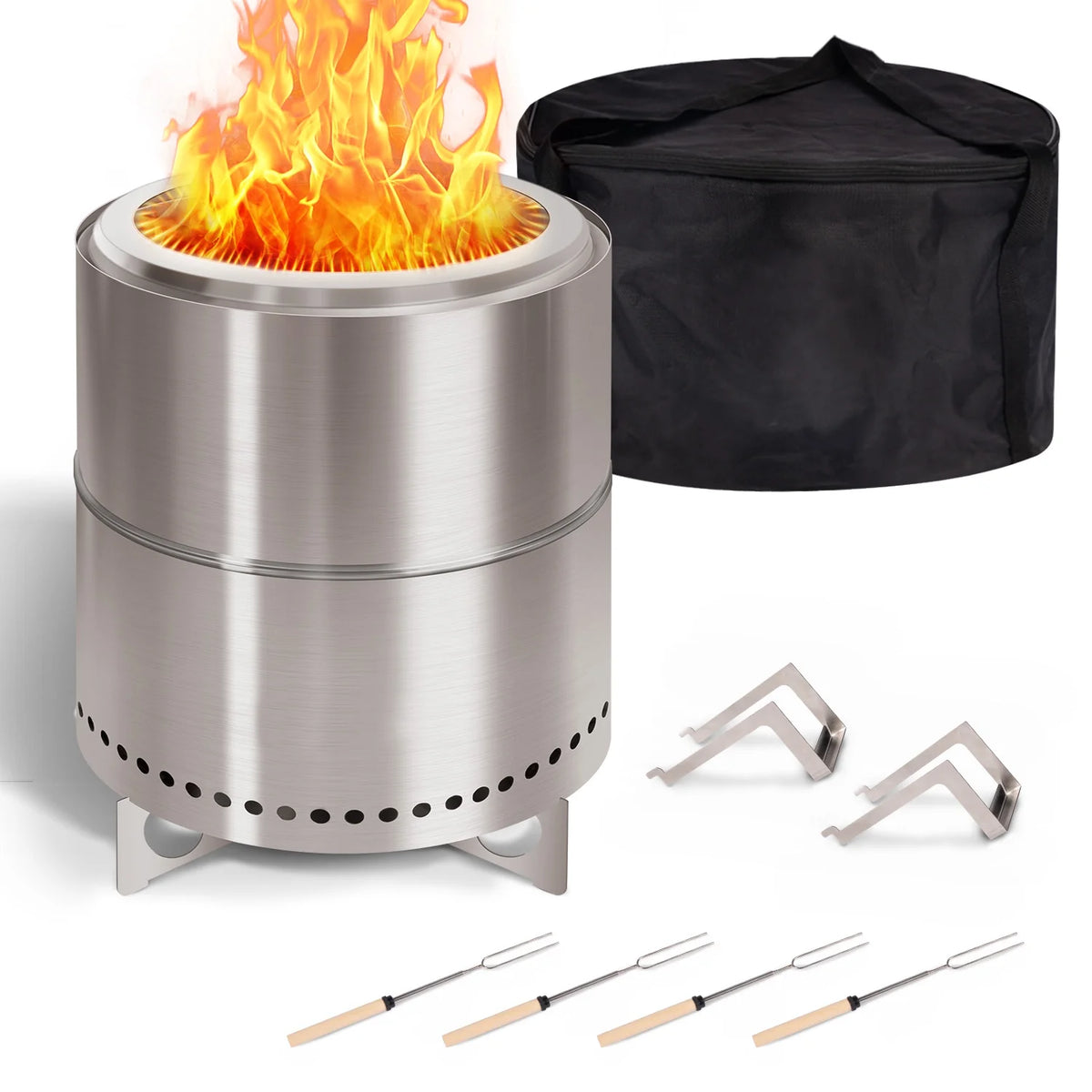 Smokeless Fire Pit with Stand & Bag & Sticks & Holders, 304 Stainless Steel, 15inch Q336668