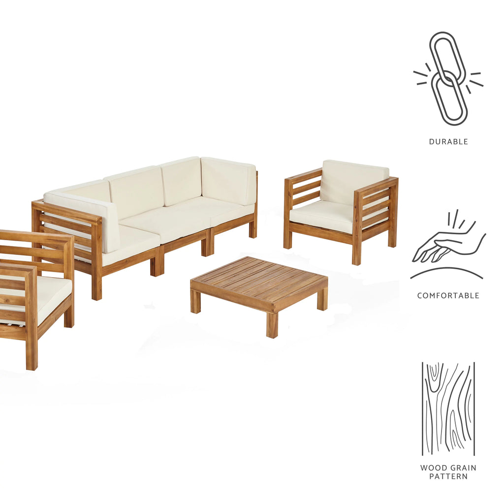 Acacia Wood 5 Seater Sofa and Club Chair Set with Cushions B91341
