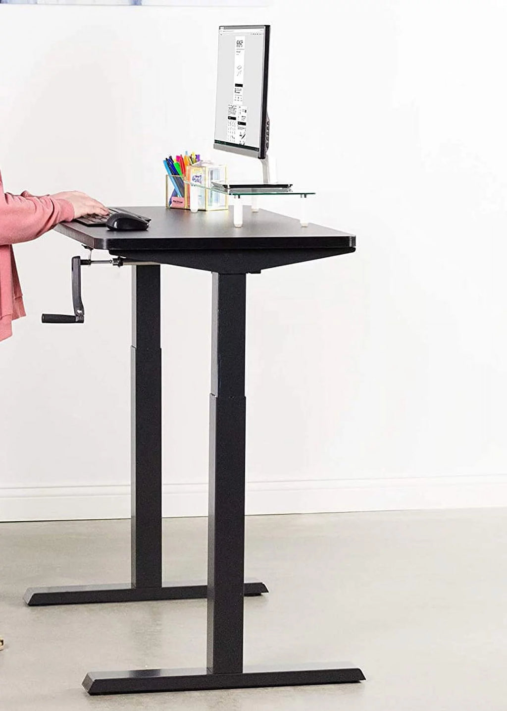 Hand Crank Stand Up Desk Height Adjustable Black L3812